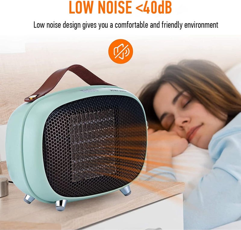 Teioe Space Heater, Mini Electric Space Heater 800W/400W, Small PTC Ceramic Heater with Tip-Over and Overheat Protection, 3 Operating Modes, Space Heaters for Office, Bedroom and Under Desk (GREEN) - Image 5